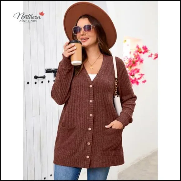 Plus Size Open Front Cardigan Sweater Lightweight Long Sleeve with Pockets - Picture 3 of 7